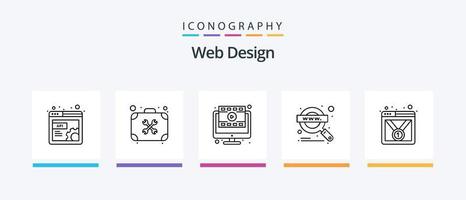 Webdesign Line 5 Icon Pack inklusive Warnung. Alarm. bearbeiten. URL. Kette. kreatives Symboldesign vektor