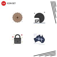4 användare gränssnitt platt ikon packa av modern tecken och symboler av kaka låsa sötsaker rugby Australien redigerbar vektor design element