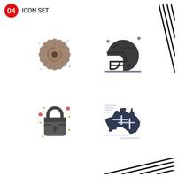 4 flaches Icon-Pack der Benutzeroberfläche mit modernen Zeichen und Symbolen von Cookie-Lock-Süßigkeiten Rugby-Australien-editierbare Vektordesign-Elemente vektor