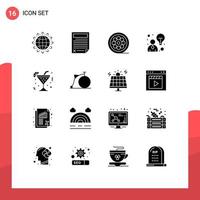 mobil gränssnitt fast glyf uppsättning av 16 piktogram av glas aning sida företag film redigerbar vektor design element
