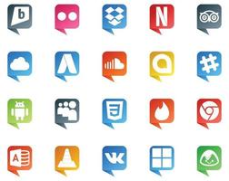 20 Social-Media-Logo im Sprechblasenstil wie Zunder Myspace Soundcloud Android Slack vektor