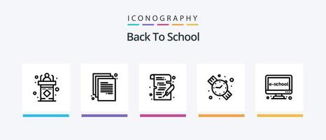 tillbaka till skola linje 5 ikon packa Inklusive pott. skola. podium. fotboll. utbildning. kreativ ikoner design vektor