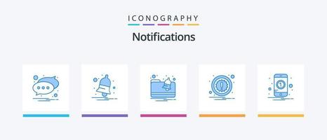 Benachrichtigungen Blue 5 Icon Pack inklusive Handy. Anzahl. Alarm. Benachrichtigung. Aufmerksamkeit. kreatives Symboldesign vektor