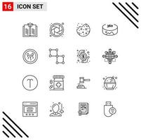 Stock Vector Icon Pack mit 16 Zeilenzeichen und Symbolen für gebundene Labor-Dessert-Chemie-Biochemie-editierbare Vektordesign-Elemente