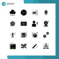 16 universelle solide Glyphen für Web- und mobile Anwendungen Zielserver Pie Bundle Gear editierbare Vektordesign-Elemente vektor