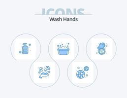 Hände waschen blau Icon Pack 5 Icon Design. dreckige Hände. Seifenwasser. Virus. Seifenbecken. Becken vektor