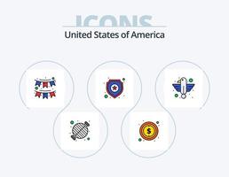 USA linje fylld ikon packa 5 ikon design. fest. buntings. Washington. krans. flagga vektor