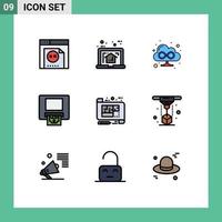 Stock Vector Icon Pack mit 9 Zeilenzeichen und Symbolen für bodenblaue Browserarchitektur Cash editierbare Vektordesign-Elemente