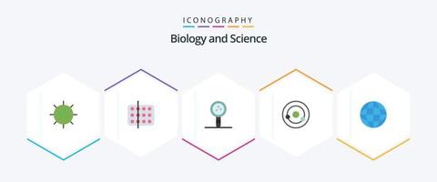 biologi 25 platt ikon packa Inklusive kemi. atom. medicin. inlärning. kunskap vektor