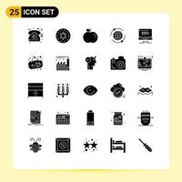 Stock Vector Icon Pack mit 25 Zeilen Zeichen und Symbolen für Cup Bildung Essen Pfeil Laptop editierbare Vektordesign-Elemente