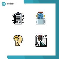 Satz von 4 Vektor-Fülllinien-Flachfarben auf Raster für Dokumentenaktivitäts-Clipboard Spaceman schneller bearbeitbare Vektordesign-Elemente vektor