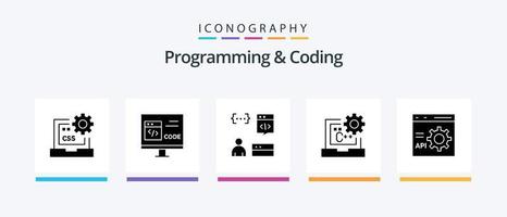 Programmierung und Codierung Glyph 5 Icon Pack inklusive Codierung. c. sich entwickeln. Programmierer. sich entwickeln. kreatives Symboldesign vektor