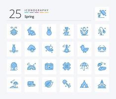 Spring 25 blaues Icon Pack inklusive Cloud. Gemüse. Hase. Lebensmittel. Feder vektor