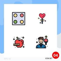 4 universell fylld linje platt färger uppsättning för webb och mobil tillämpningar elektro hälsa hjärta valentine avatar redigerbar vektor design element