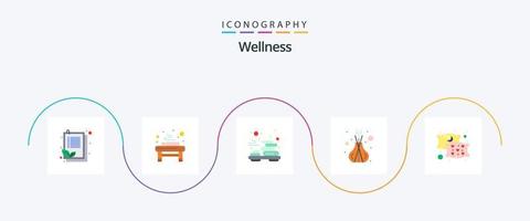 Wellness Flat 5 Icon Pack inklusive Relax. Stöcke. Entspannen Sie Sich. Spa. Weihrauch vektor