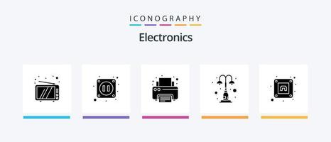 Electronics Glyph 5 Icon Pack inklusive Sockel. Straße. drucken. Park. hell. kreatives Symboldesign vektor