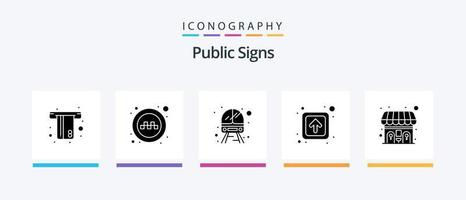 Öffentliche Schilder Glyphe 5 Icon Pack inklusive Toilette. Zeichen. öffentlich. öffentlich. Pfeil. kreatives Symboldesign vektor
