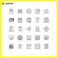 25 thematische Vektorlinien und bearbeitbare Symbole für bearbeitbare Vektordesign-Elemente für Cash-Fotoausrüstungsbildstifte vektor