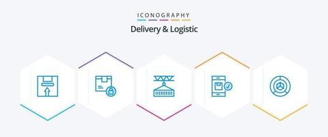 lieferung und logistik 25 blaues symbolpaket inklusive lieferung. Anwendung. Produkt. Versanddienstleistungen. Logistik vektor