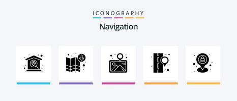 Navigationsglyphe 5 Icon Pack inklusive Straße. Lage. Karte. Stift. Lage. kreatives Symboldesign vektor