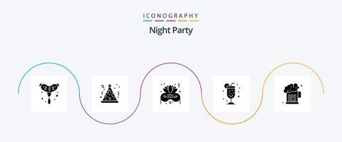 Night Party Glyph 5 Icon Pack inklusive . Gruppe. Nacht. Nacht. Gruppe vektor