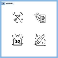 4 thematische Vektor-Fülllinien-Flachfarben und editierbare Symbole für Bogenschießen Basketball-Hochzeitskarten Sport editierbare Vektordesign-Elemente vektor