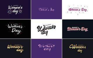 abstraktes Happy Women's Day Logo mit dem Gesicht einer Frau und Liebesvektordesign in rosa und schwarzen Farben vektor