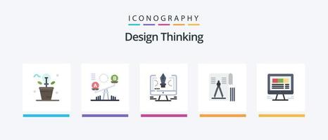 Design Thinking Flat 5 Icon Pack inklusive Geometrie. Zeichnung. Aufzug. Kompass. Software. kreatives Symboldesign vektor