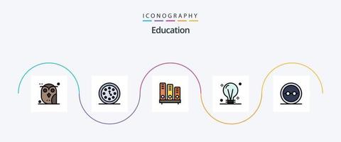 utbildning linje fylld platt 5 ikon packa Inklusive kreativitet. Glödlampa. tid. hyllor. läsning vektor