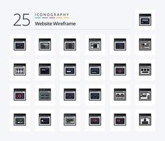 Website Wireframe 25 Zeilen gefülltes Icon Pack inklusive Website. Seite. Webseite. Internet. Netz vektor
