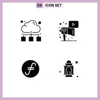 Stock Vector Icon Pack mit 4 Zeilen Zeichen und Symbolen für Cloud Coin Internet Megaphon Kryptowährung editierbare Vektordesign-Elemente