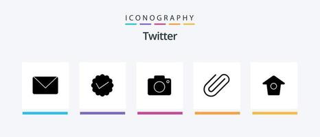 Twitter glyf 5 ikon packa Inklusive fågelholk. klämma. Twitter. Pärm. kamera. kreativ ikoner design vektor