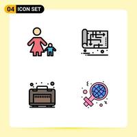 Stock Vector Icon Pack mit 4 Zeilen Zeichen und Symbolen für Kinderplan Mutter Heimgepäck editierbare Vektordesign-Elemente