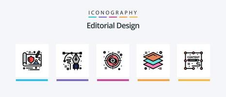 Editorial Design Linie gefüllt 5 Icon Pack inklusive . Fotos. Entwicklung. Bilder. Lagen. kreatives Symboldesign vektor