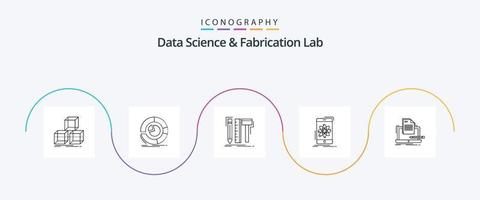 Data Science and Fabrication Lab Line 5 Icon Pack inklusive Forschung. Information. Kuchendiagramm. Daten. Werkzeug vektor