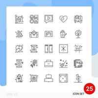 25 universelle Linienzeichen Symbole von Estate Country Powder Bangladesch Herz editierbare Vektordesign-Elemente vektor