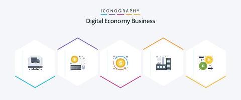 Digital Economy Business 25 Flat Icon Pack inklusive . Geld. Austausch. Euro. Industrie vektor