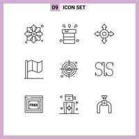 9 universelle Umrisszeichen Symbole von Head Shot Target Resistable Auditable Vector Design Elements