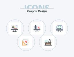 Grafikdesign flach Icon Pack 5 Icon Design. Rechner. Präsentation. Farbe. Daten. Rechner vektor