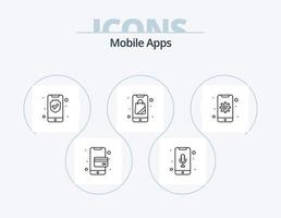 mobile apps line icon pack 5 symboldesign. Einstellung. Ausrüstung. Anwendung. Herz. Datierung vektor