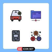4 Benutzeroberfläche Filledline Flat Color Pack moderner Zeichen und Symbole von Car Food Vehicles Server Clock editierbare Vektordesign-Elemente vektor