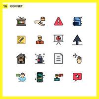 16 platt Färg fylld linje begrepp för webbplatser mobil och appar utbildning penna fara browser förlängning redigerbar kreativ vektor design element