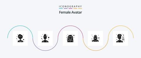 kvinna avatar glyf 5 ikon packa Inklusive barberare. profil. kvinna. kvinna. avatar vektor