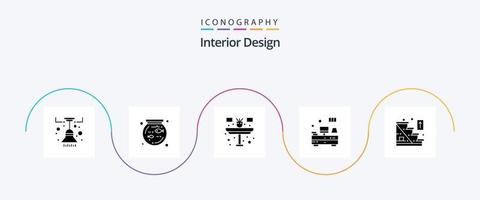 Interior Design Glyph 5 Icon Pack inkl. up. Richtung. Blume. Fernseher. Schubladen vektor