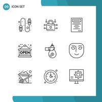 Stock Vector Icon Pack mit 9 Zeilen Zeichen und Symbolen für Geld geben Bildung Finance Shop editierbare Vektordesign-Elemente