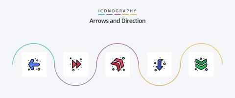 Pfeillinie gefüllt flach 5 Icon Pack inklusive. Nieder. rechts. Sparren. links vektor
