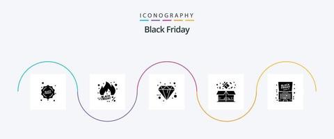 Black Friday Glyph 5 Icon Pack inklusive Freitag. Prozentsatz. Schwarz. Paket. Besondere vektor