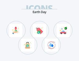 Earth Day Flat Icon Pack 5 Icon Design. elektrisch. Schild. Pflege. recyceln. grün vektor