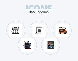 tillbaka till skola linje fylld ikon packa 5 ikon design. utbildning. musik. skola. tennis. racket vektor