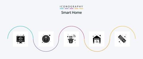 smart Hem glyf 5 ikon packa Inklusive avlägsen kontrollera. smart. tråd. hus. garage vektor
